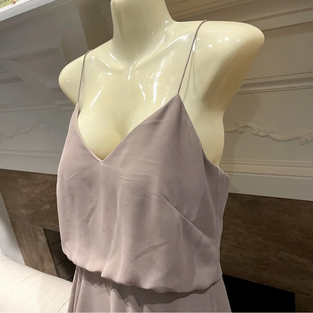 JENNY YOO BHLDN Inesse Luxe Chiffon Maxi Dress Sz 2 Dusty Taupe Pink Bridesmaid